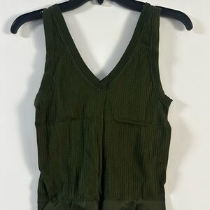 LOFT Green Ribbed Fitted Tank Top